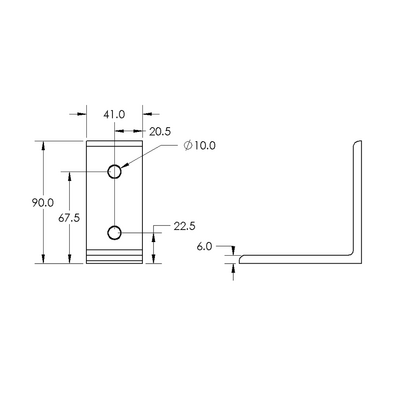 40-520-3 MODULAR SOLUTIONS ANGLE BRACKET<BR>90MM TALL X 45MM WIDE